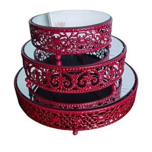 Set of 3 Mirror Glass & Metal Stands Home Decor Holidays Valentines Day